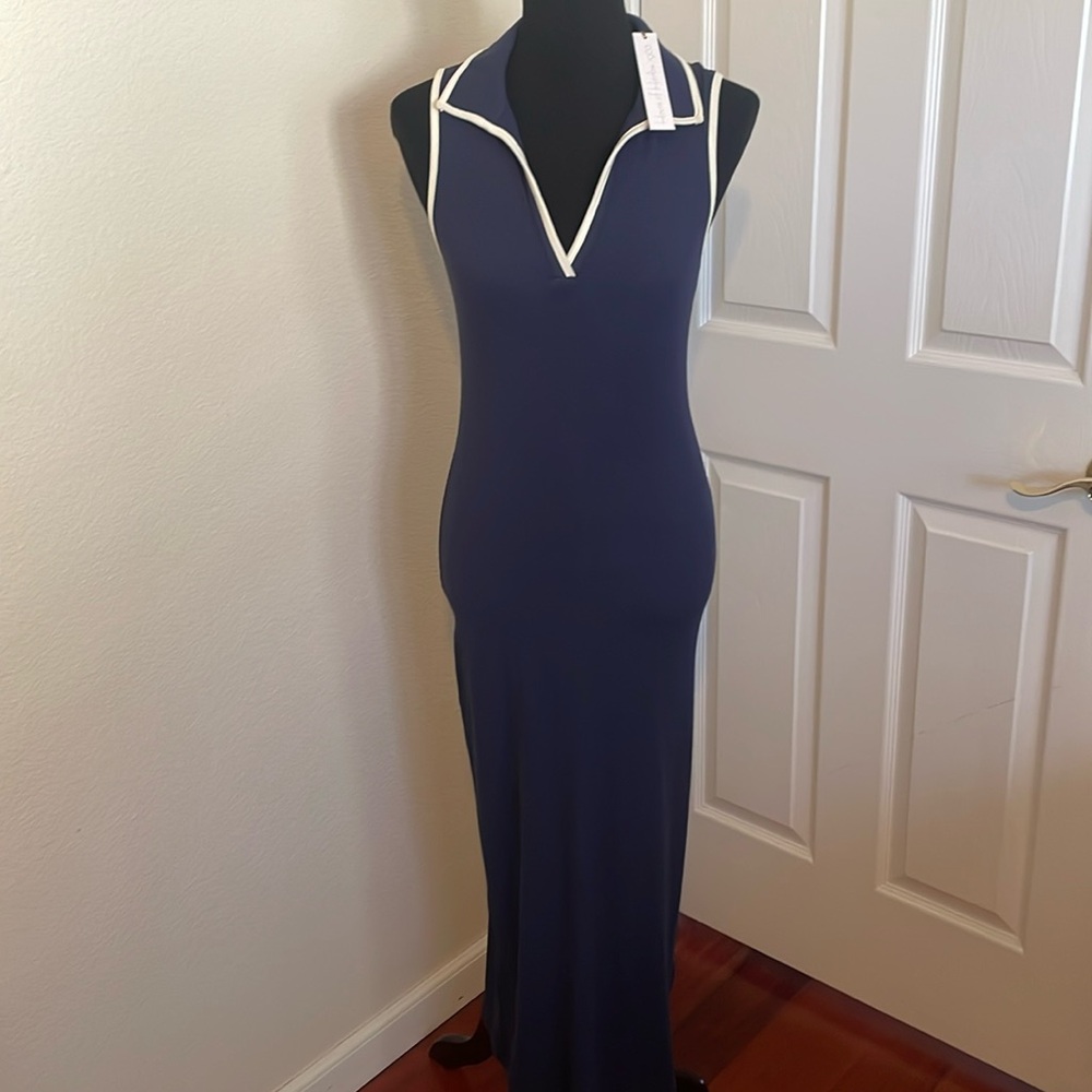 New House of Harlow 1960 x Revolve Navy Blue White Trim Dress